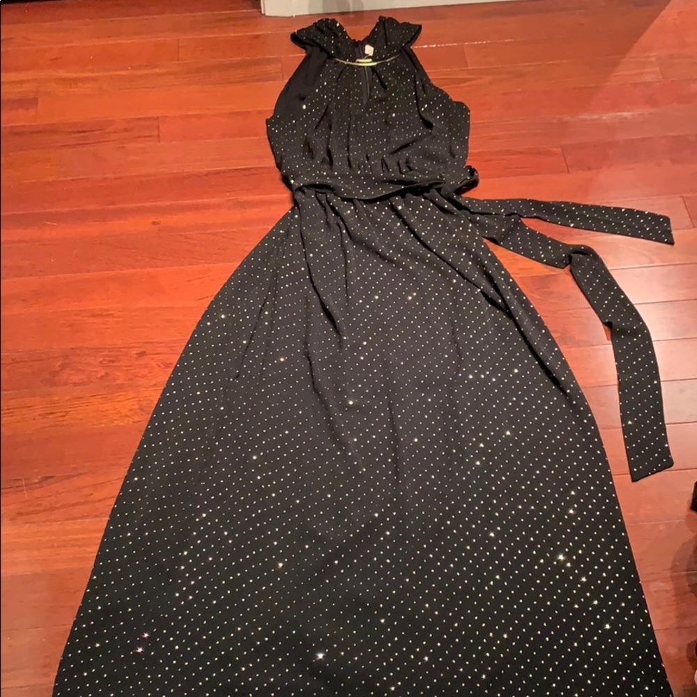Michael Kors black metallic polka dot maxi